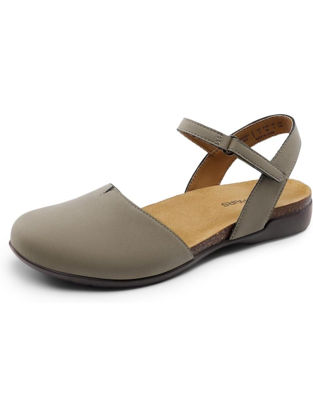 Women's Taupe Closed Toe Sandals Arch Support Comfort Cork Flat Sandals